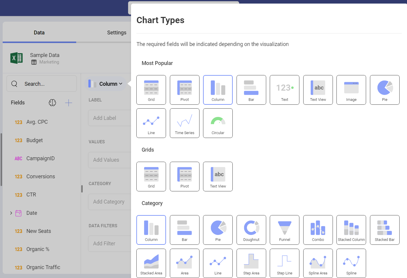 list with chart types