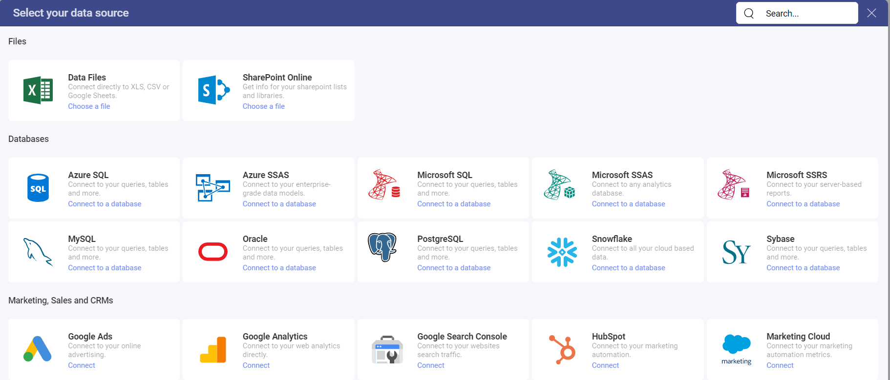 List with some of the data sources