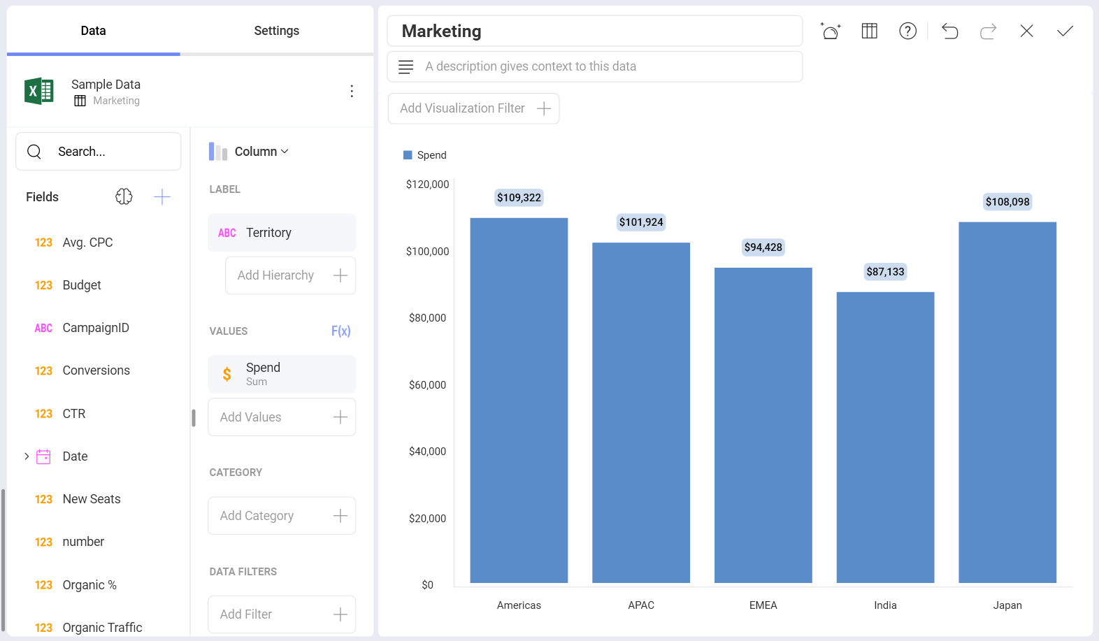Editing visualization fields preview