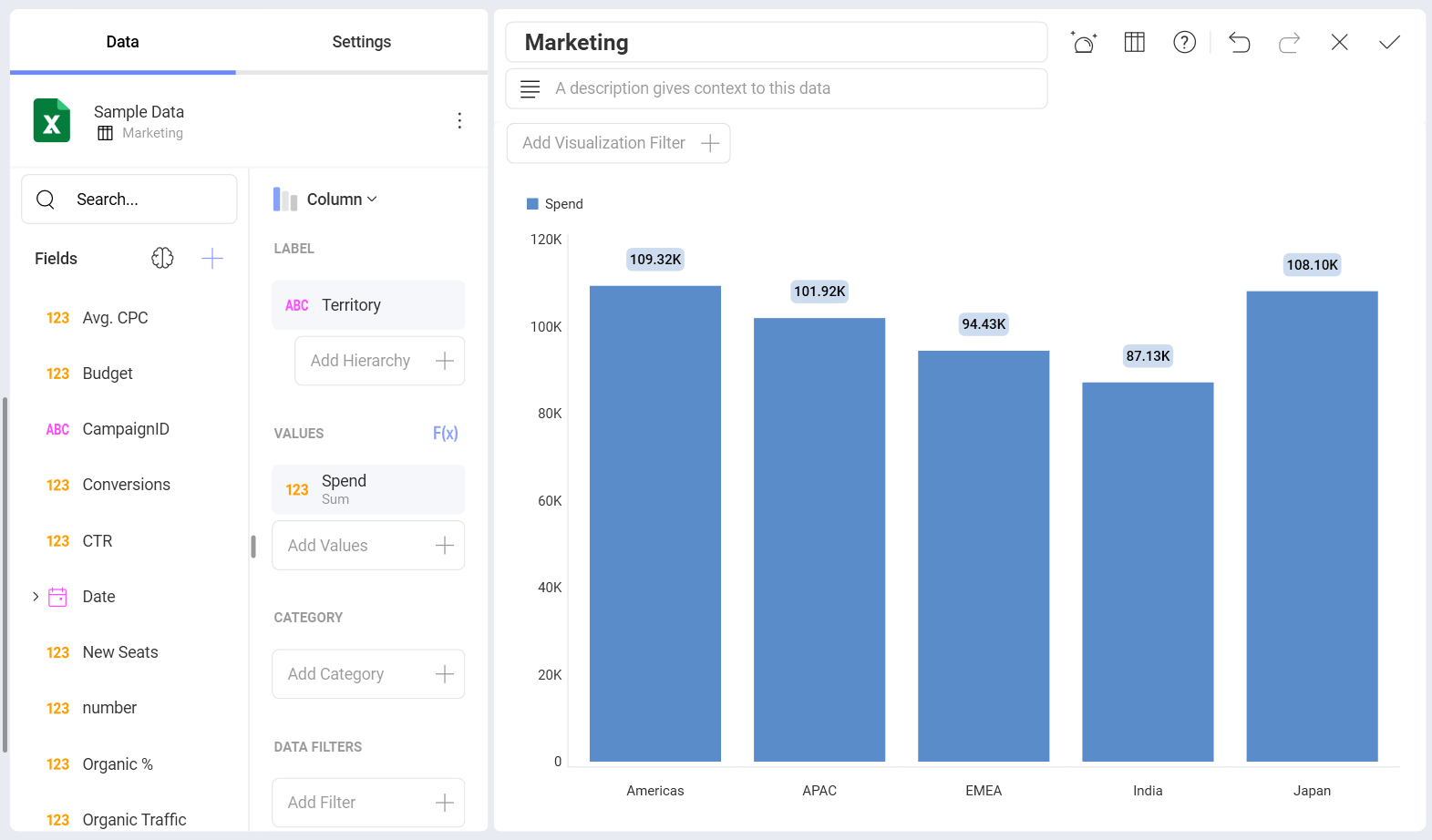 Editing visualization fields preview