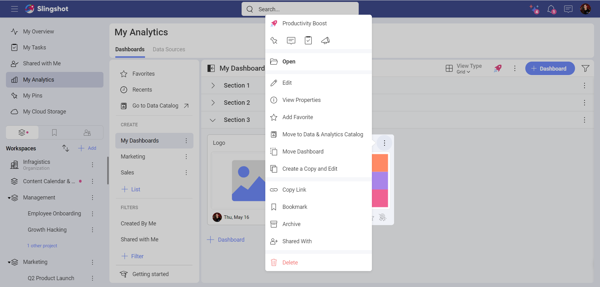 Accessing the sharing dialog of a dashboard