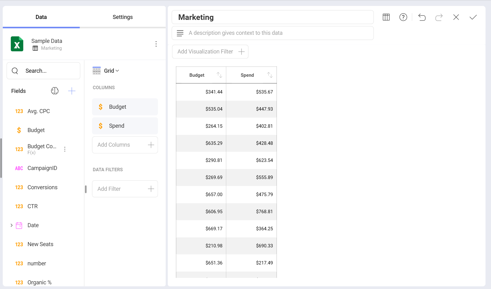 New calculated field shown in the column placeholder and in the visualization