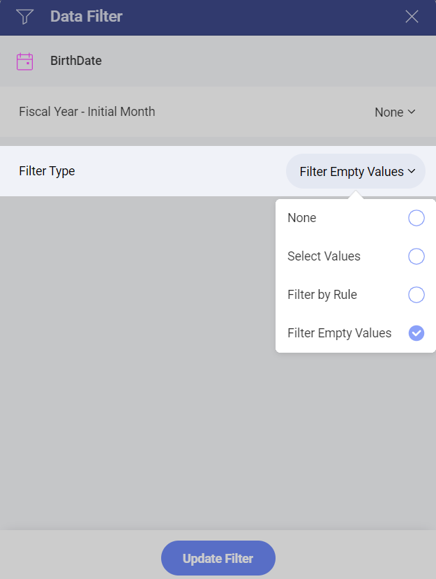 Filter Empty Values in the list of filter types