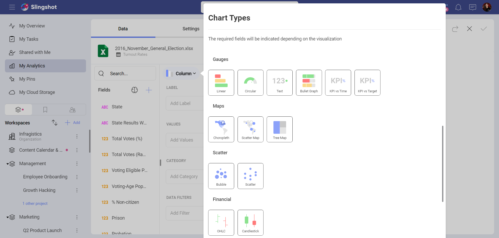 Select choropleth map visualization from the list of chart types