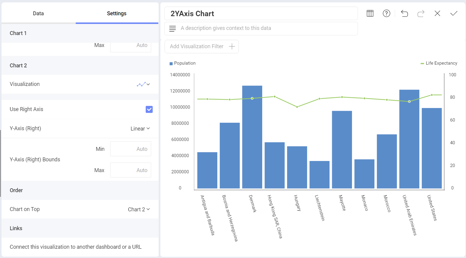Combo Charts configuration settings in Analytics