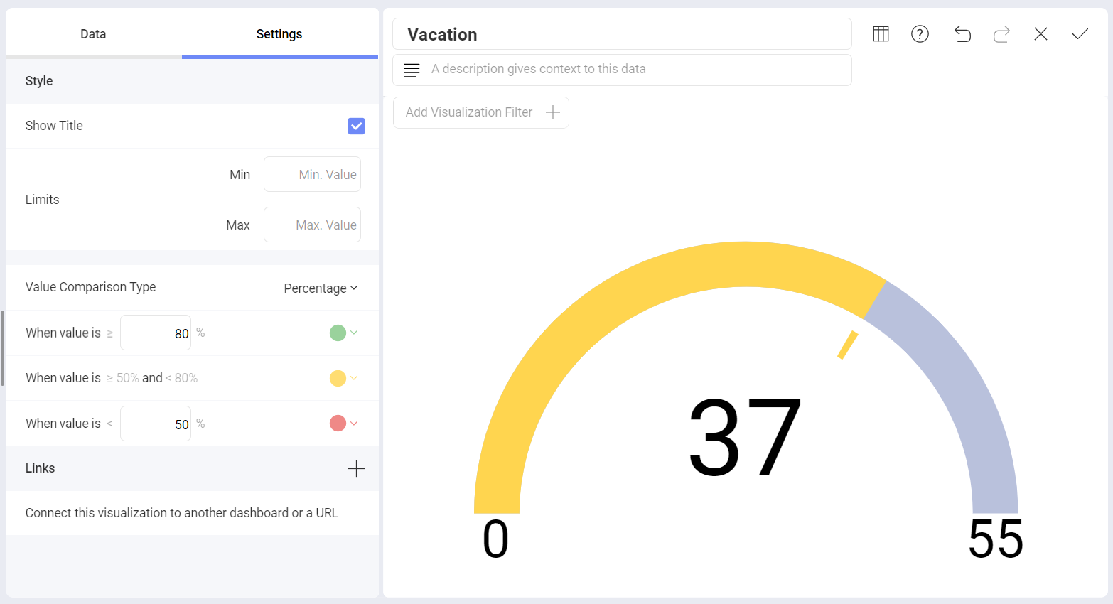 Gauge band configurations in the Settings section