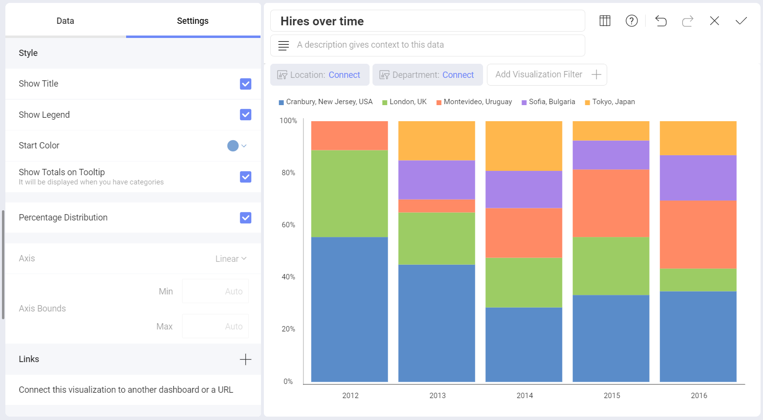 Pivot editor view stacked percentage distribution setting