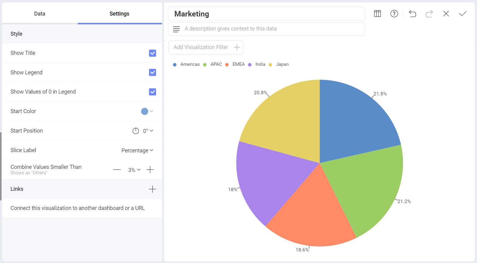 Enabling the legend setting in the visualization editor