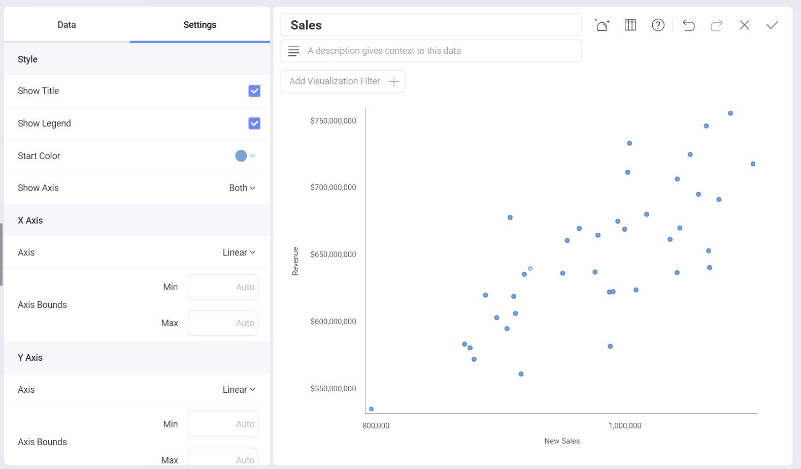 Settings for scatter and bubble charts