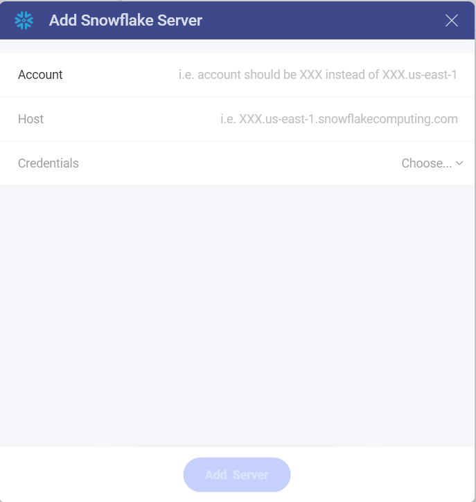 Configure Snowflake Server details