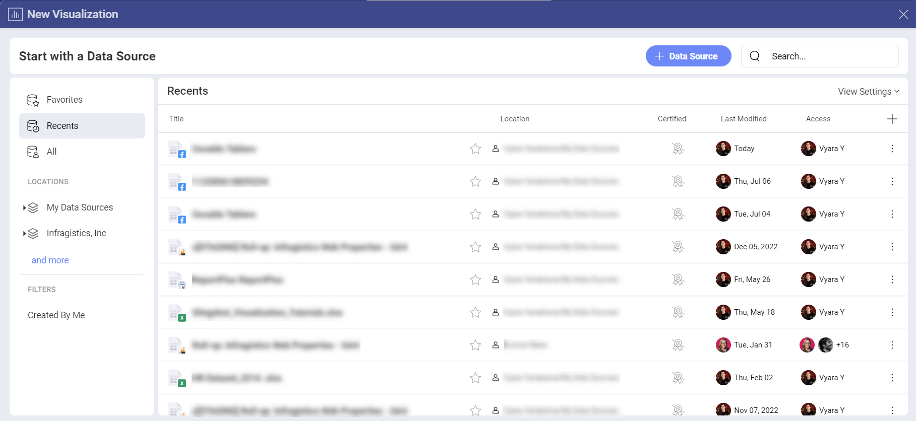 Facebook Ad account connection in the list of data sources