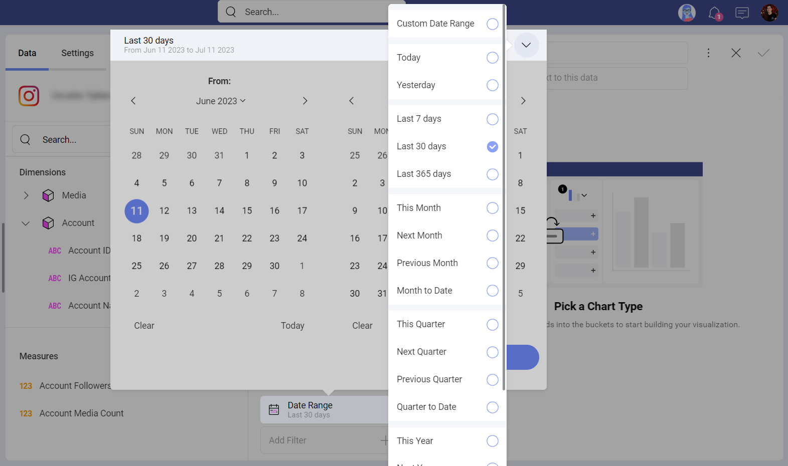 Instagram date range options