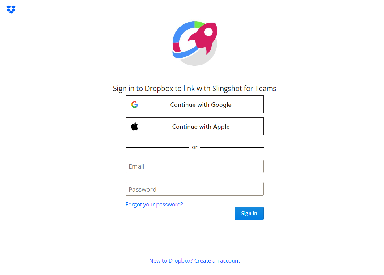 Dropbox login dialog