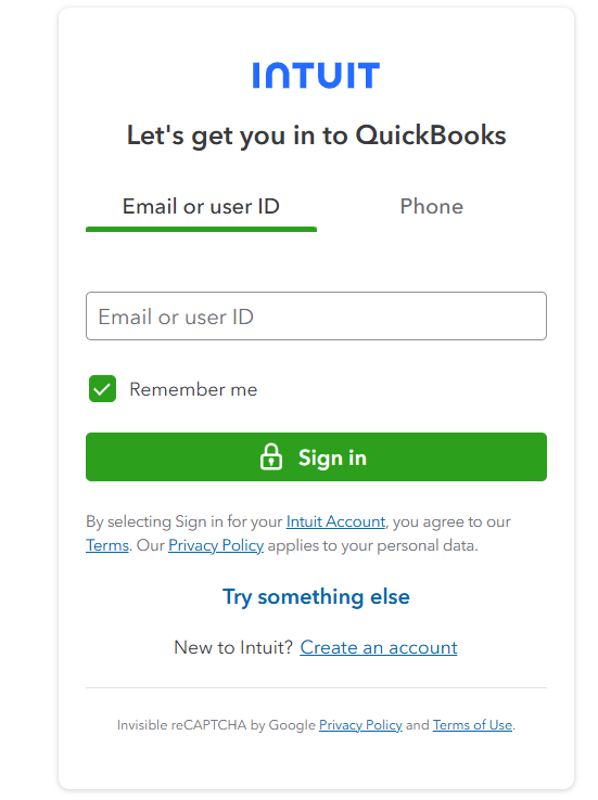 Quickbooks login prompt