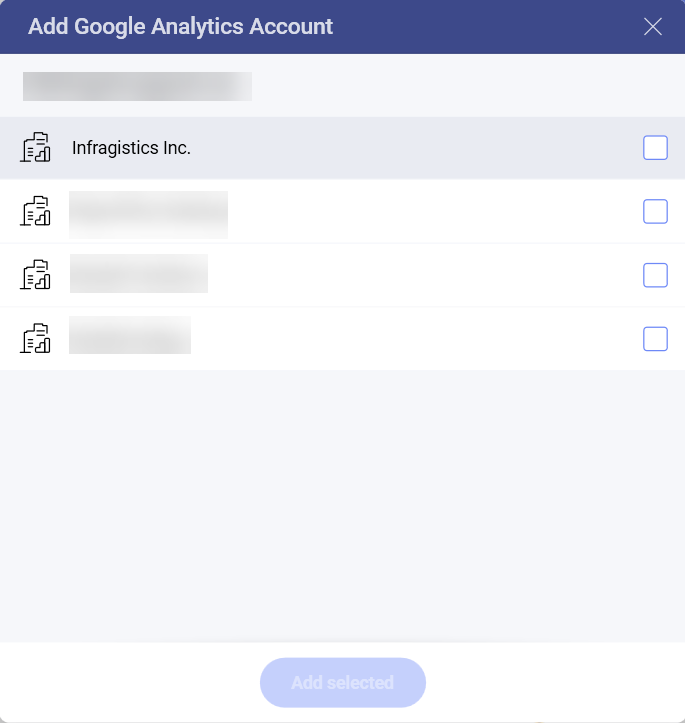 Select a Google account to be used with Analytics's Google Analytics data source