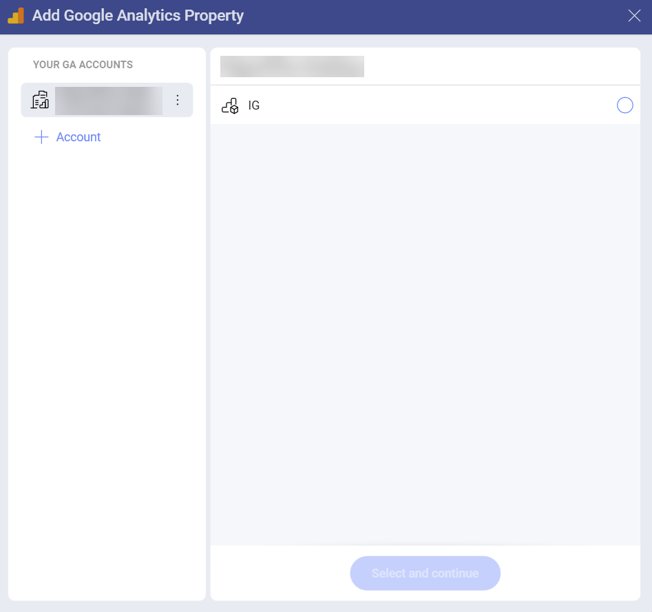 Select a Google property to be used with Analytics's Google Analytics data source