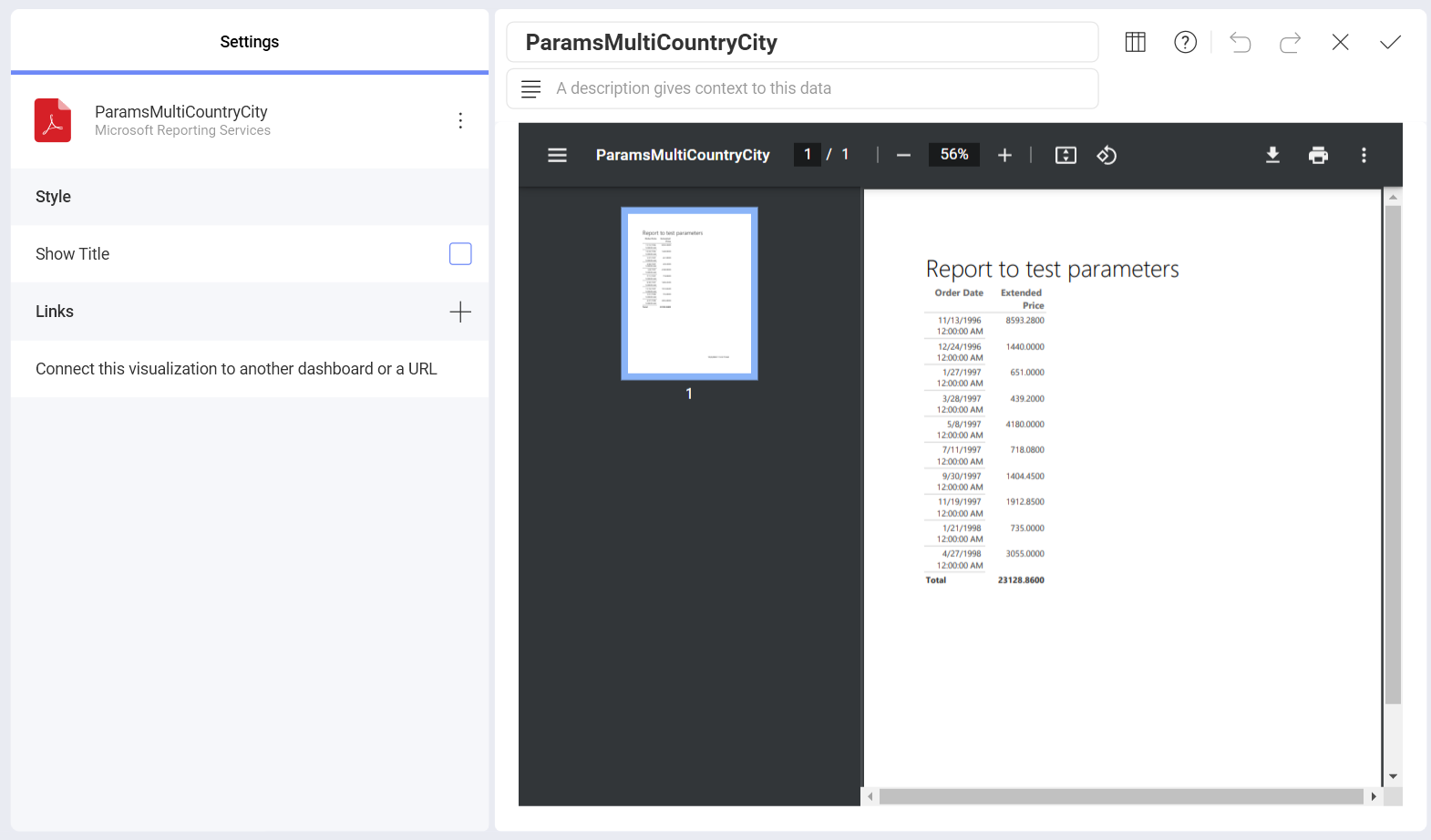 Microsoft reporting services in pdf format in the Visualization editor