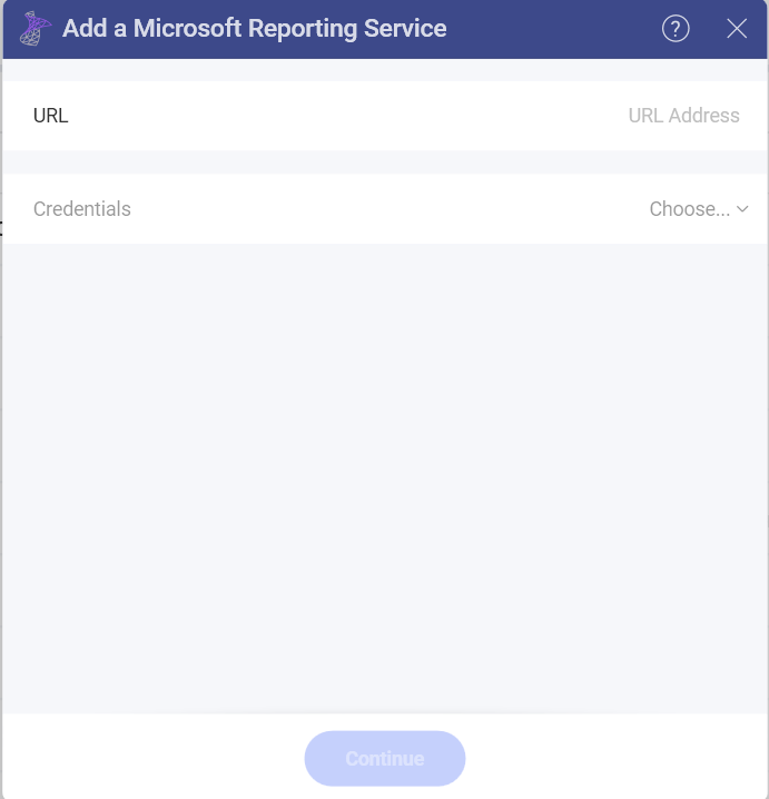 Set up menu for Microsoft Reporting Services data source