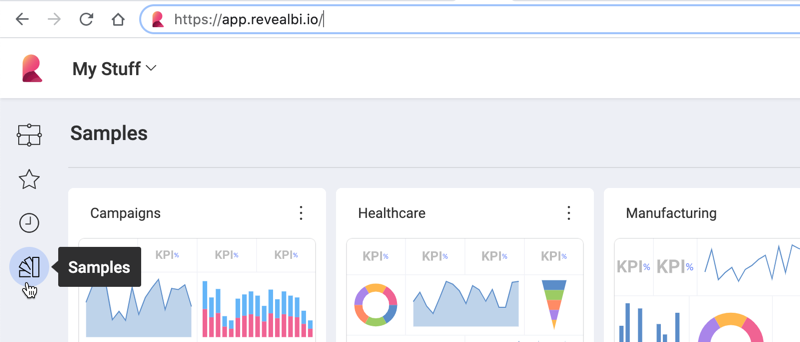 accessing the marketing dashboard from Analytics samples