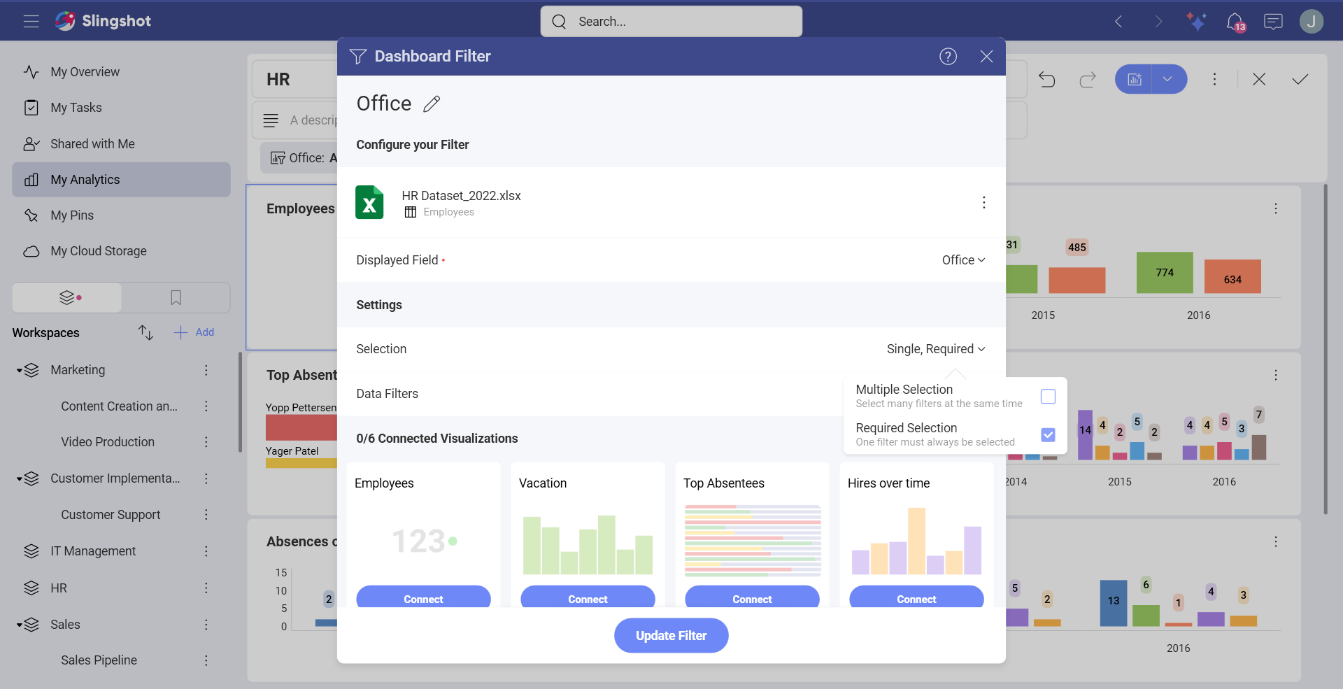 Required selection fo dashboard filters