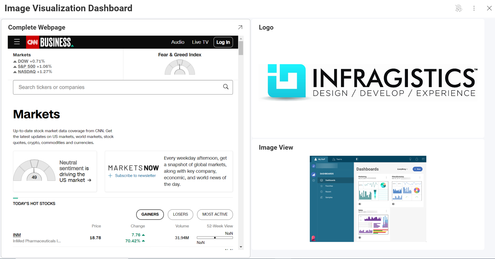 A sample showing different image chart visualizations in one dashboard