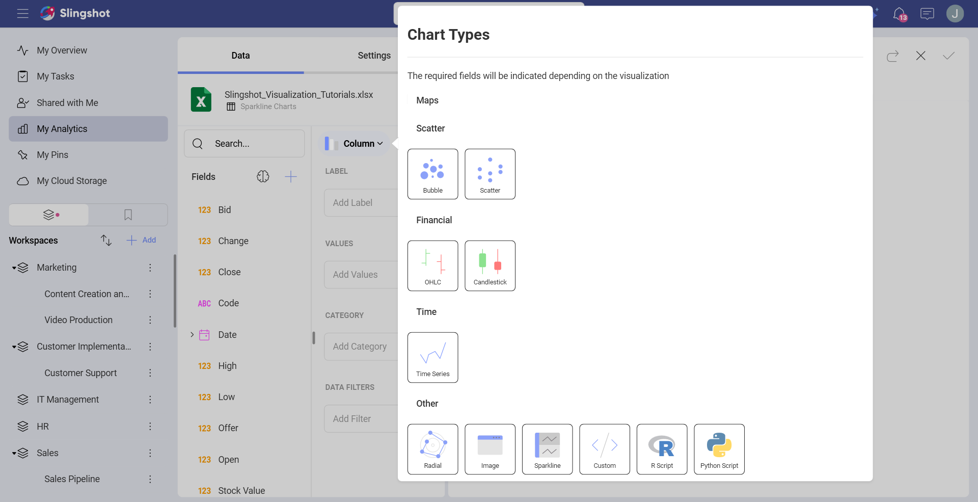 Select Sparkline Chart from Chart Types list