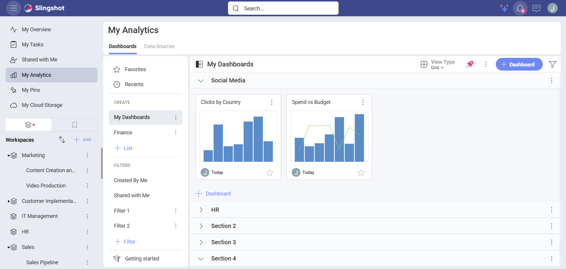 Dashboard button for creating a new dashboard