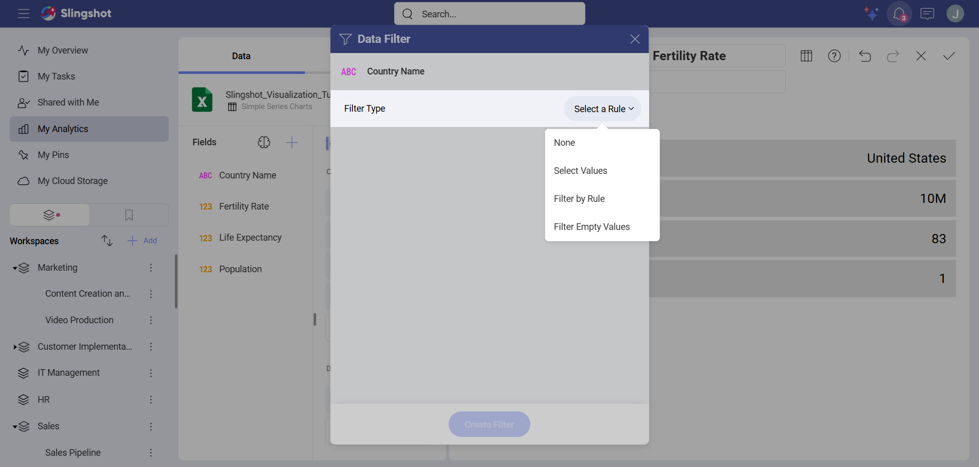 Select Value option from the list of Filter Types