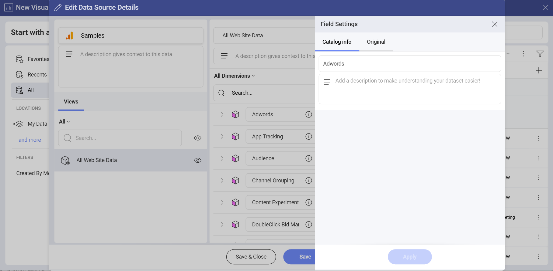 The Advanced editor field settings dialog