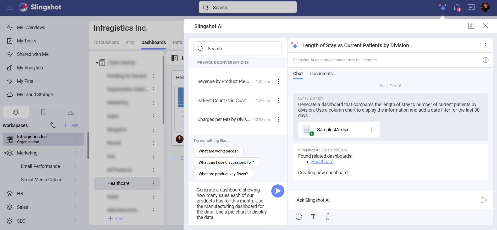 Example of user description message for Slingshot AI dashboard generation