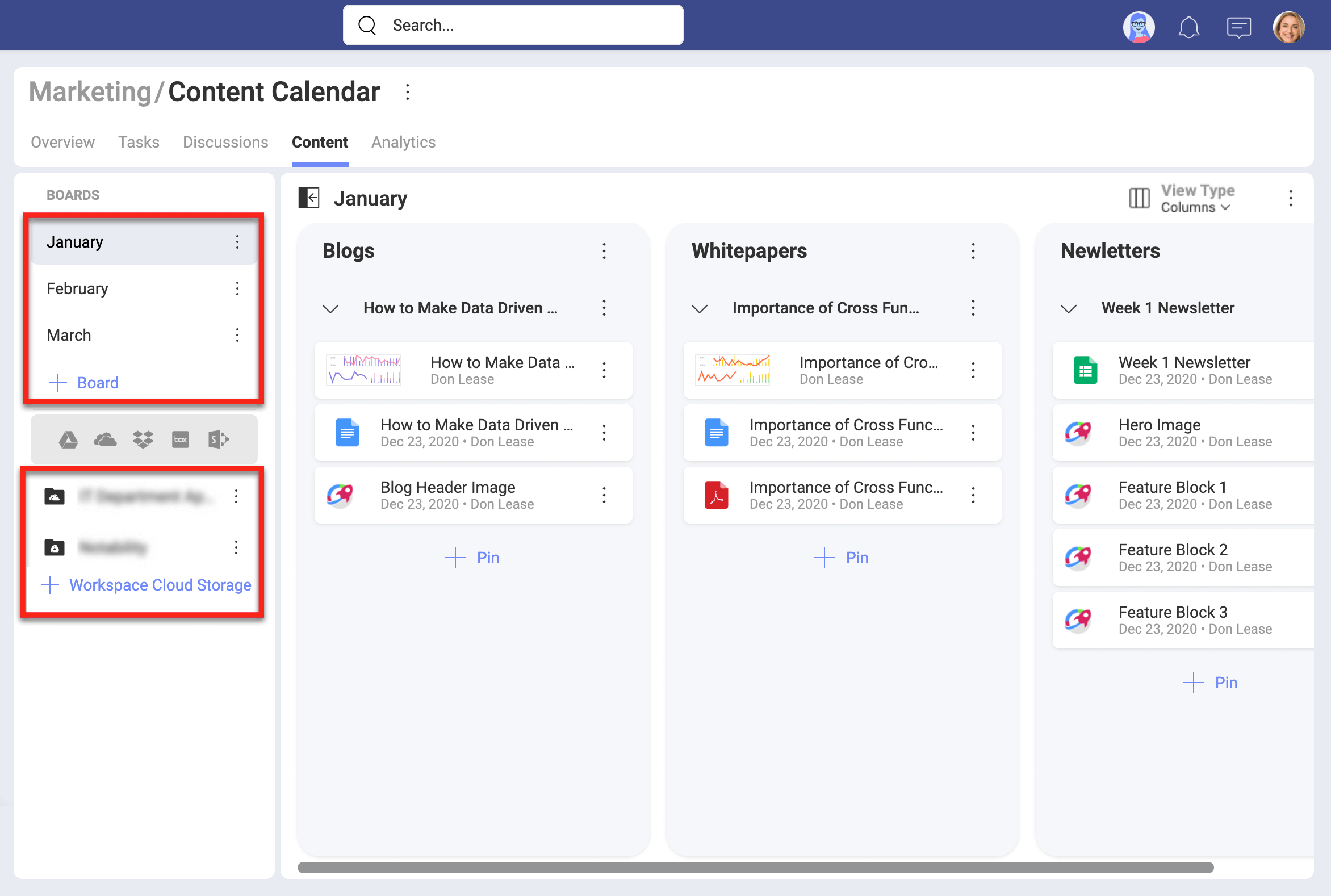 Accessing boards and cloud storages in Slingshot