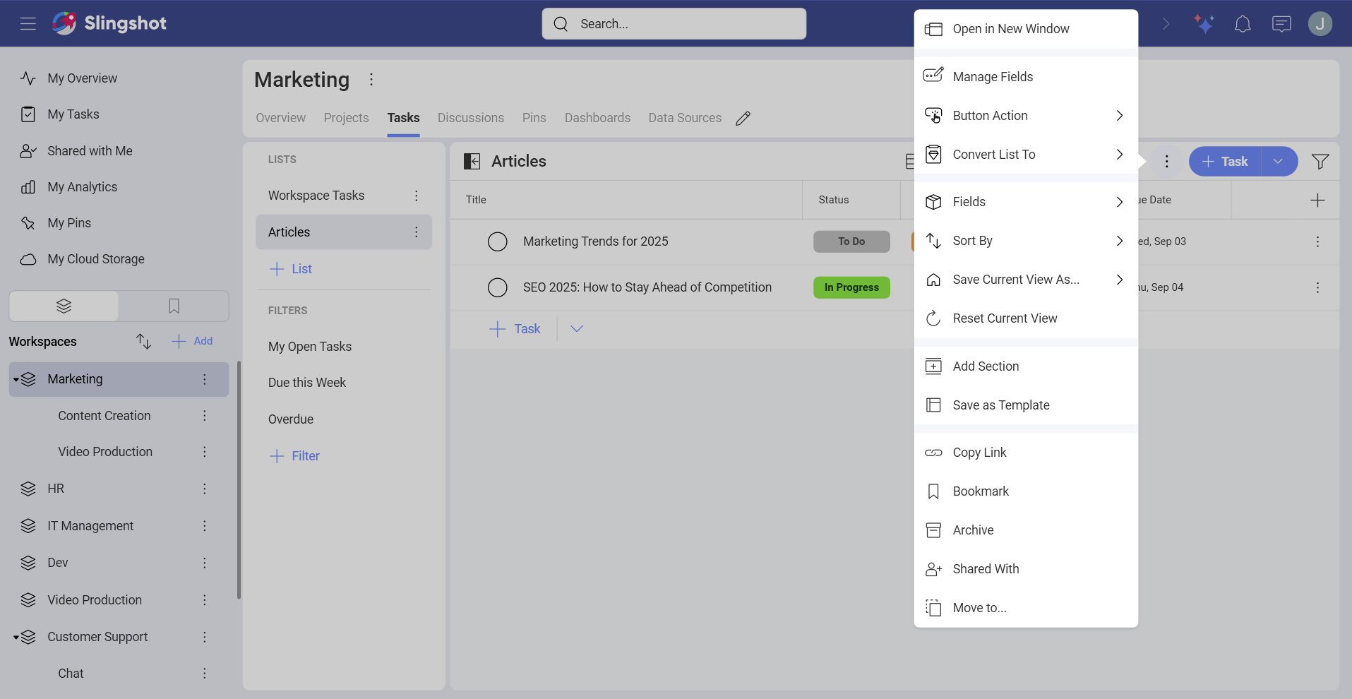 Convert List To option for task lists