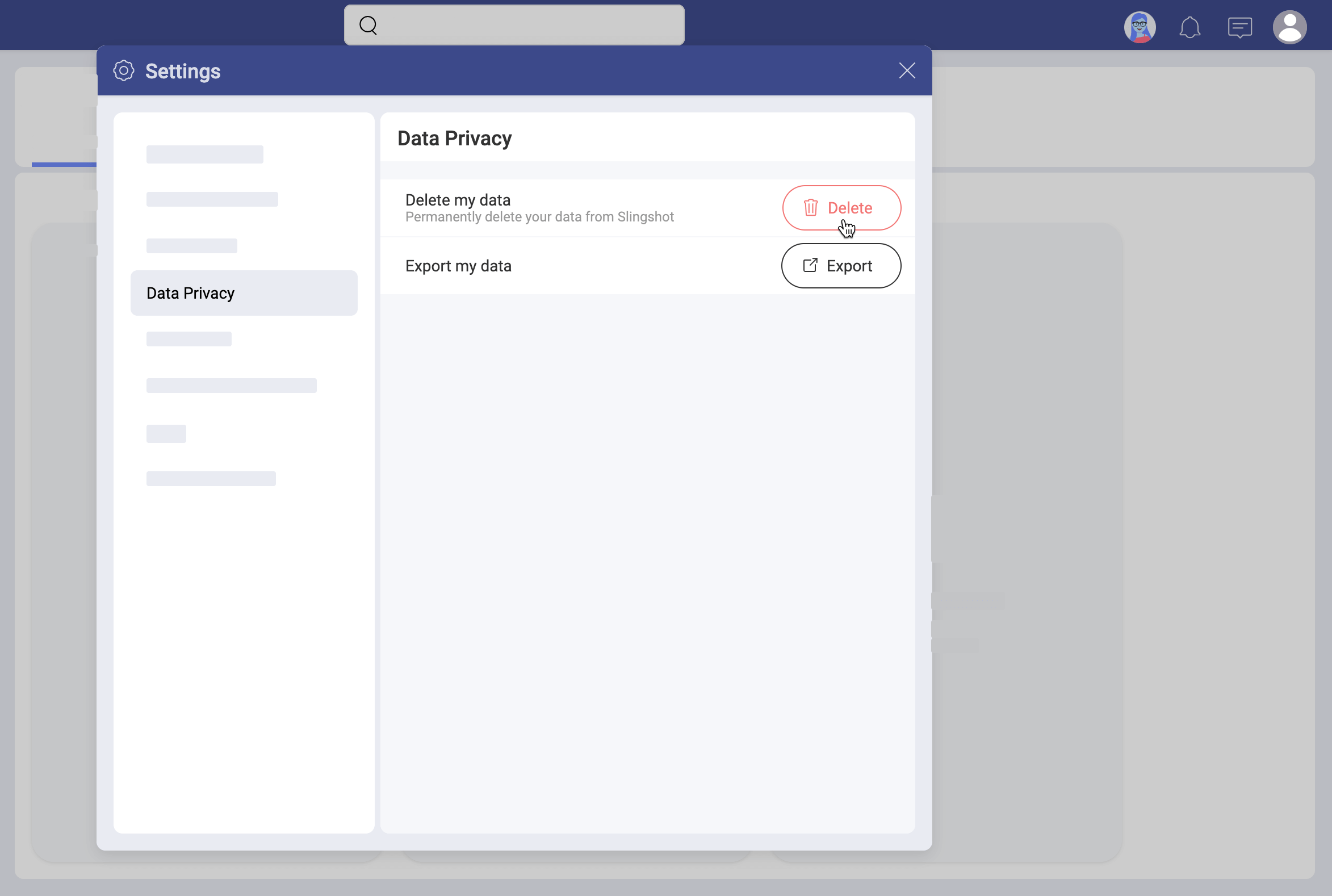 Delete your profile data from the Settings menu