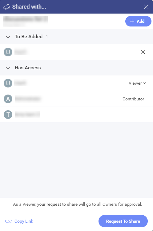 Adding users after clickin oh Shared With button