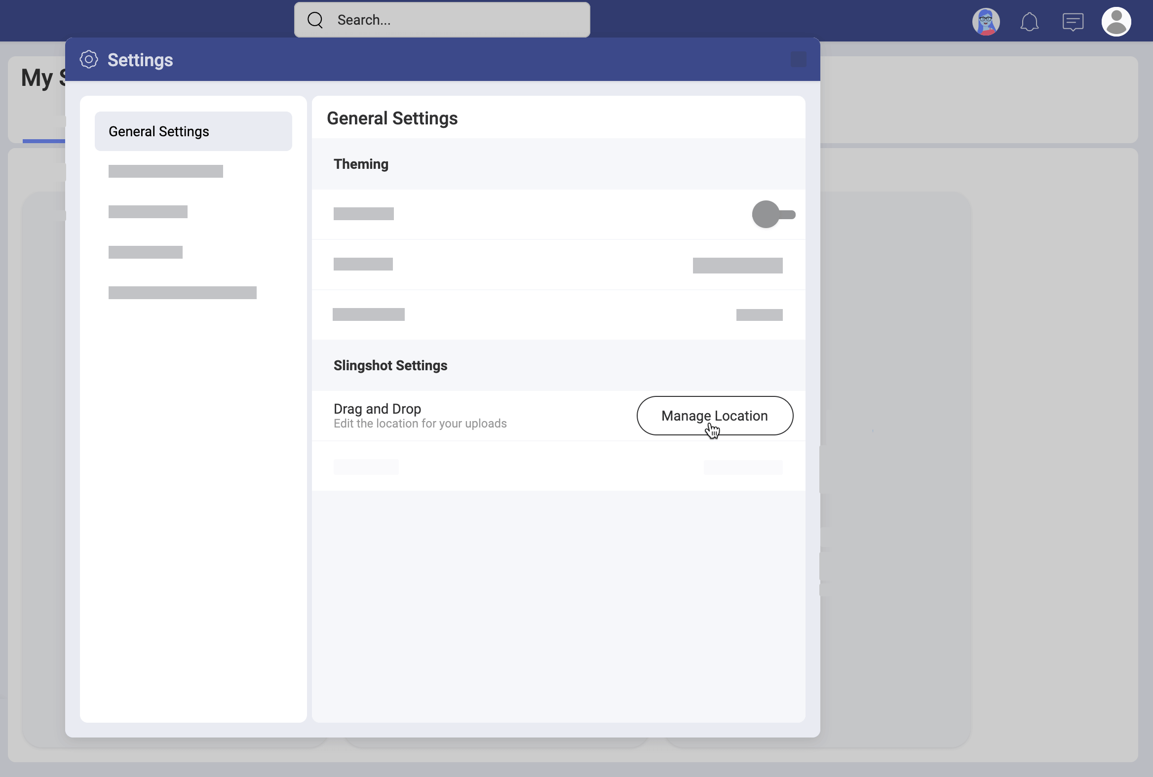 Drag and Drop Settings in Slingshot