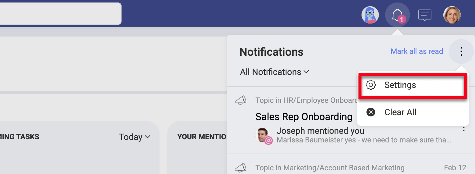 Notifications Settings inside the Notification panel