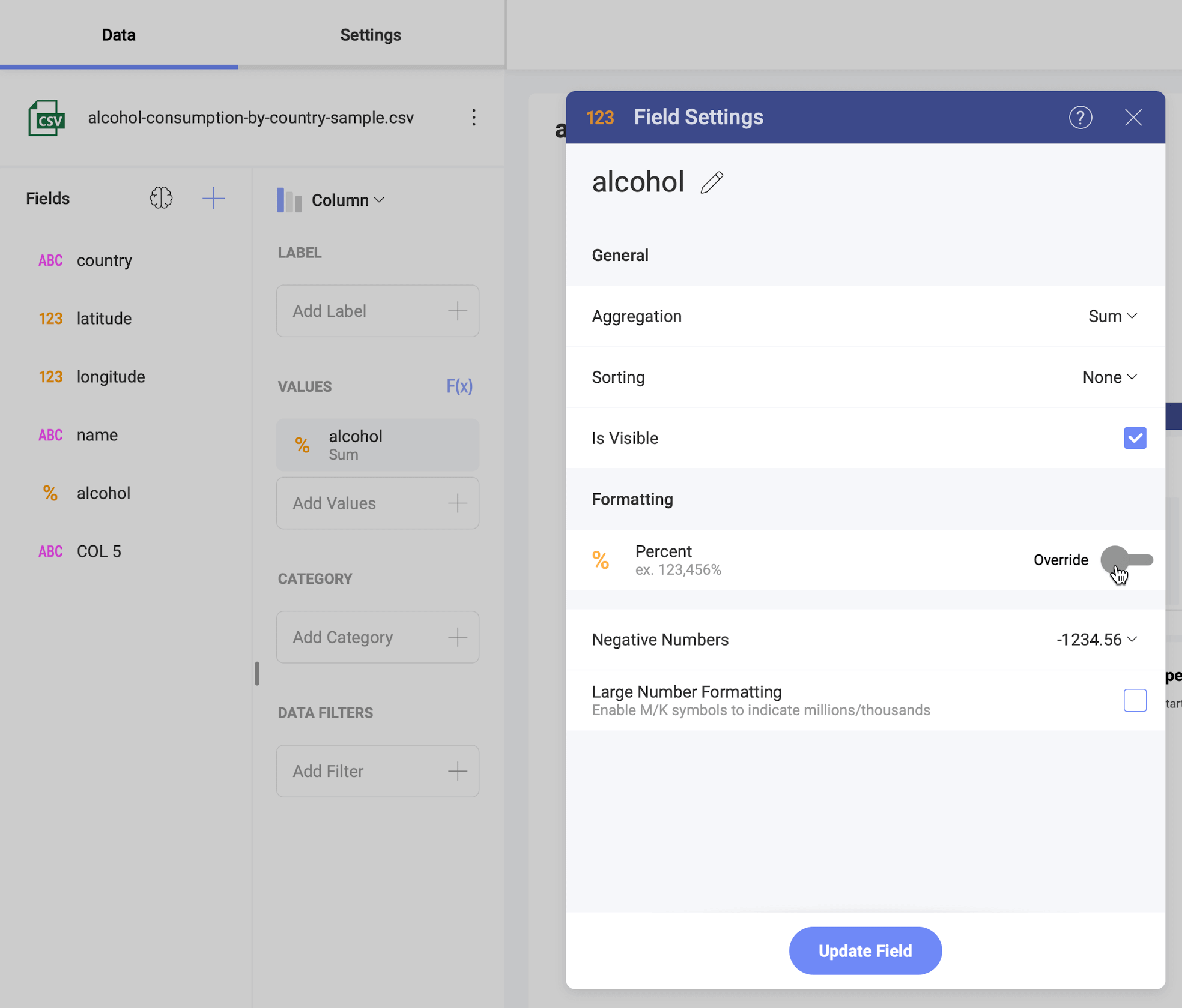 The format icon changed in the Visualization Editor