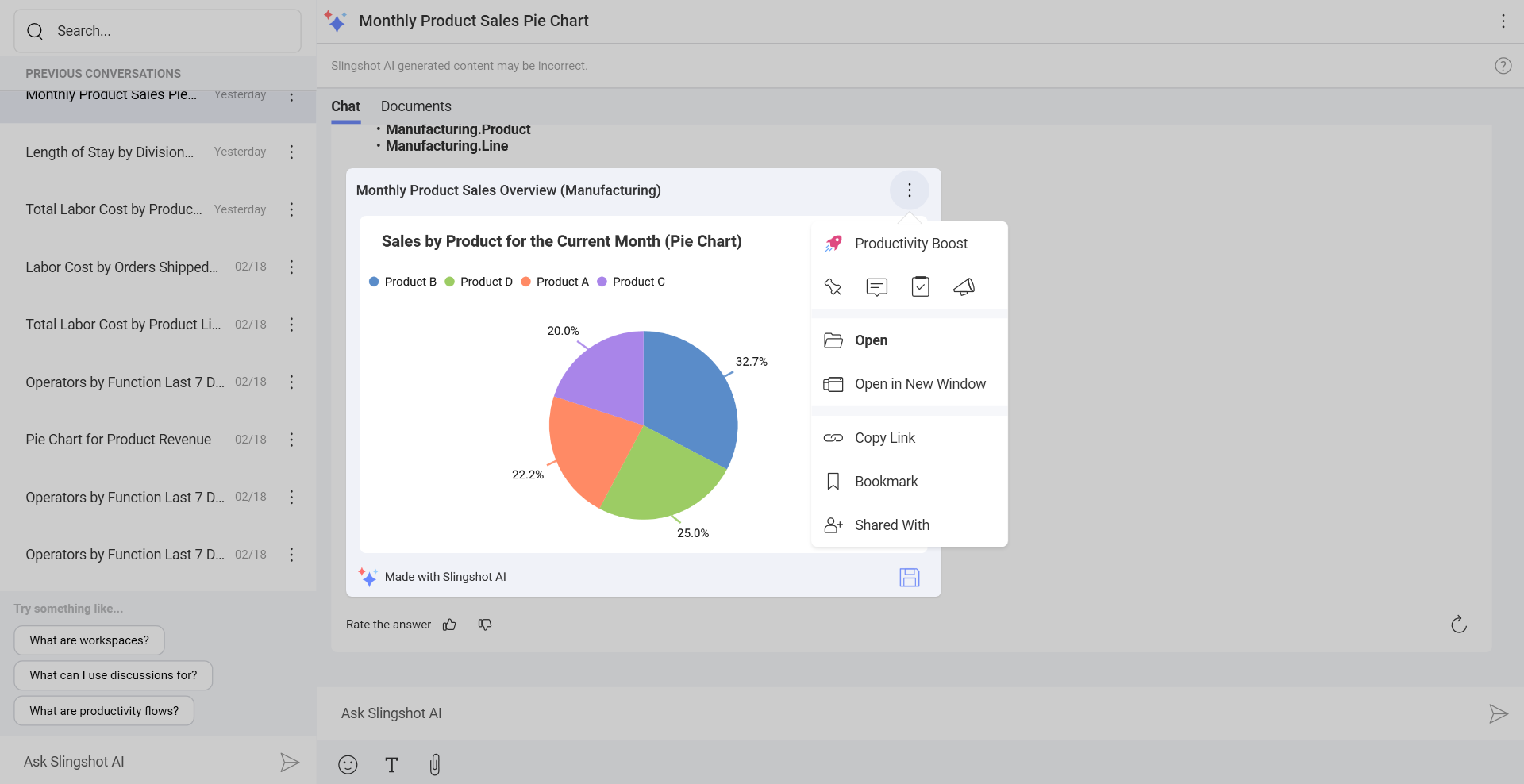 Slingshot AI dashboard overflow menu