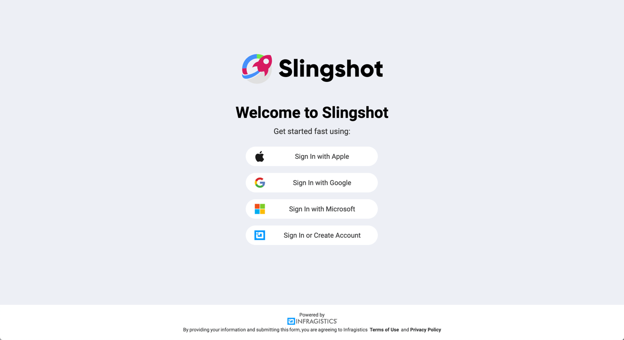 Slingshot sign in screen
