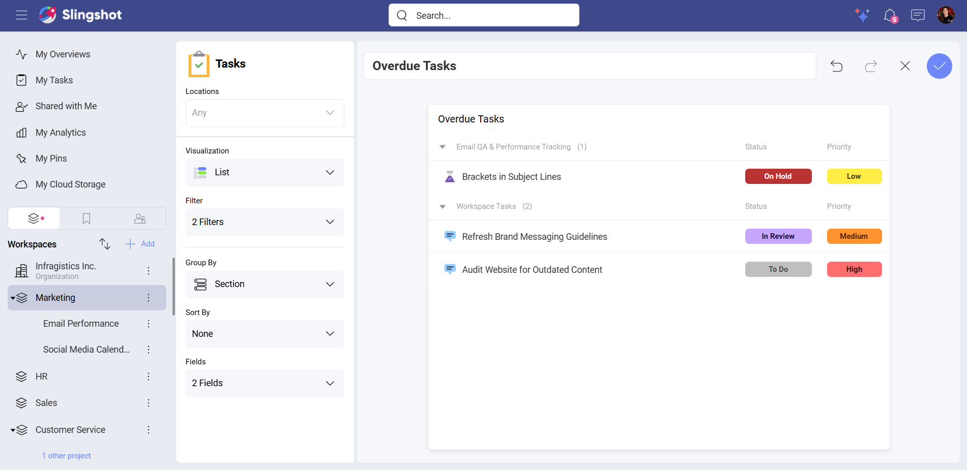 Task widget with list visualization