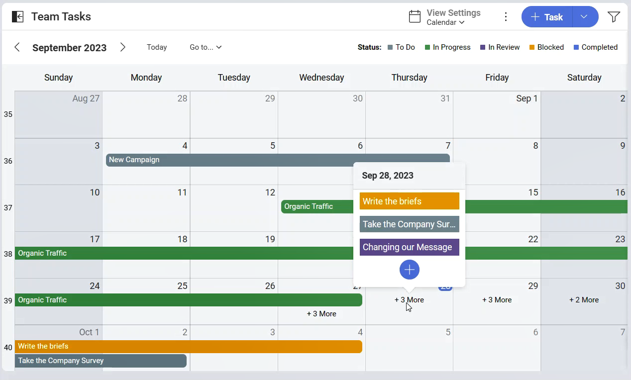 Calendar view within Slingshot