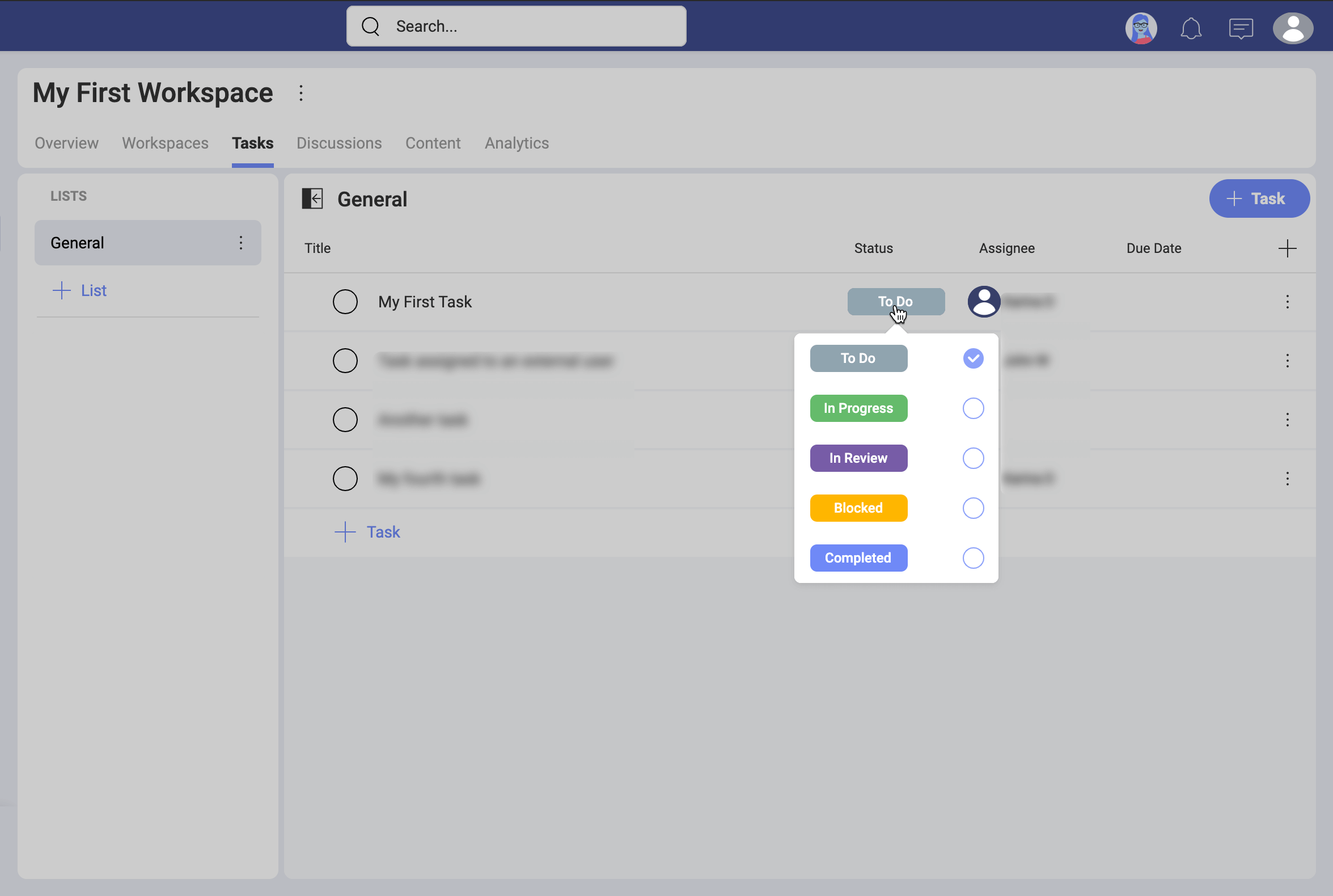 Change of properties in a task