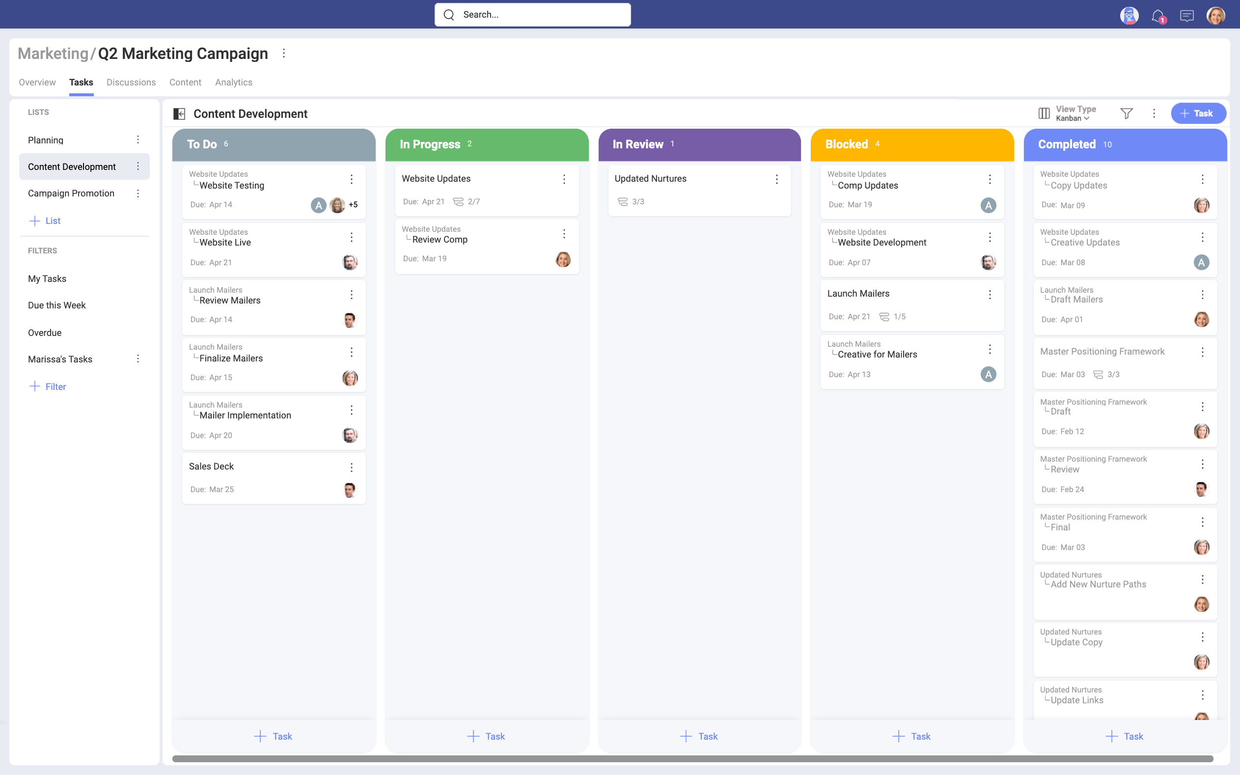 Slingshot Workspace with tasks displayed in a list