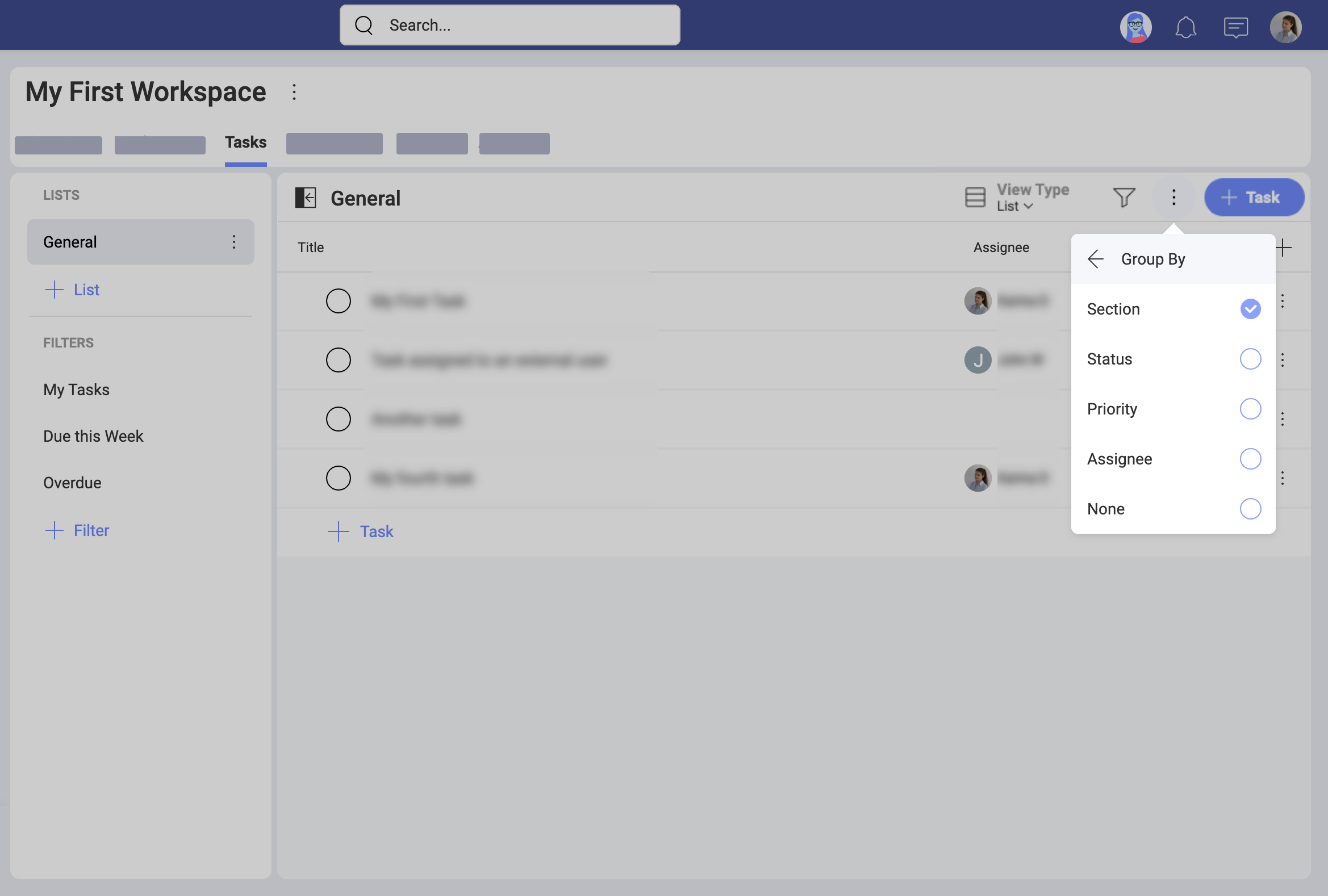 List grouped by options in Slingshot