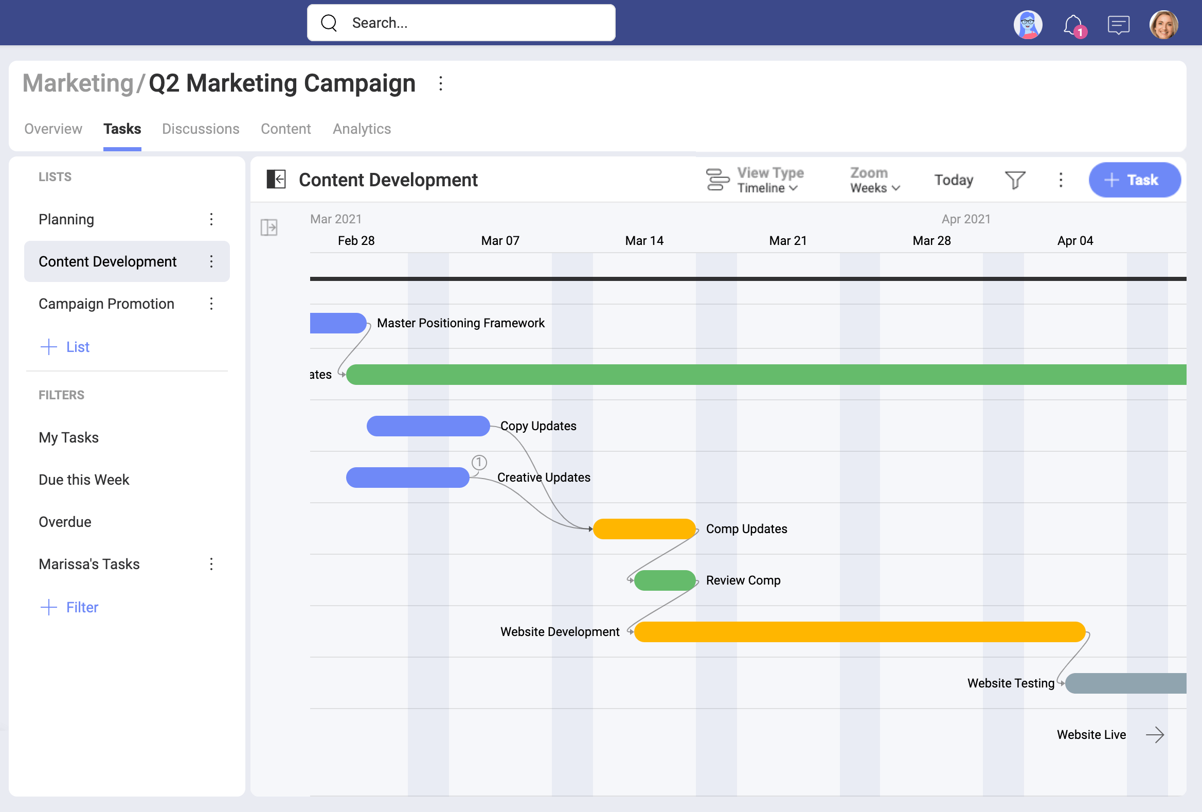 Timeline view in Slingshot