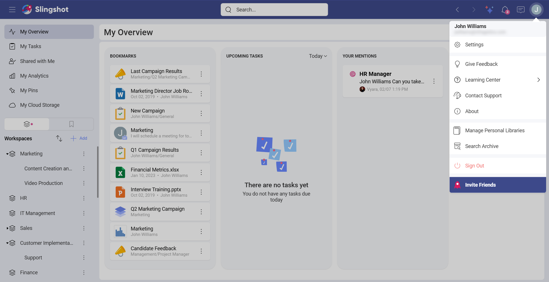 Settings location in a user's account