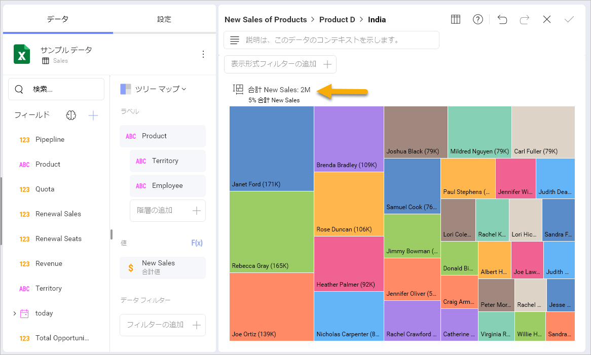 Tooltips in the bottom of a treemap