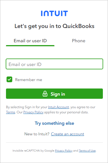 QuickBooks login prompt