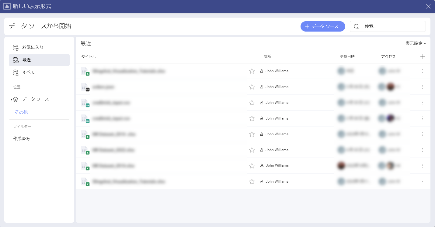 Data Sources list