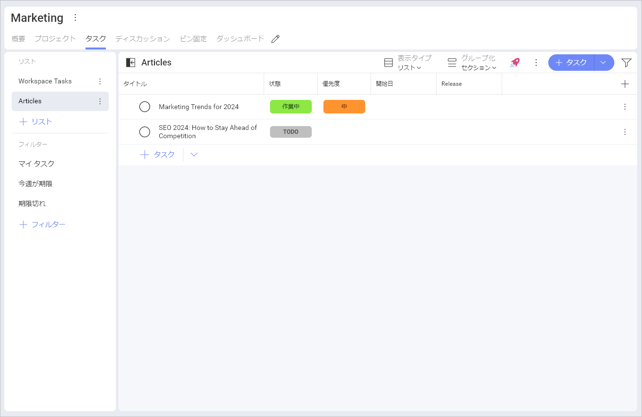 Example of a custom field in a task list
